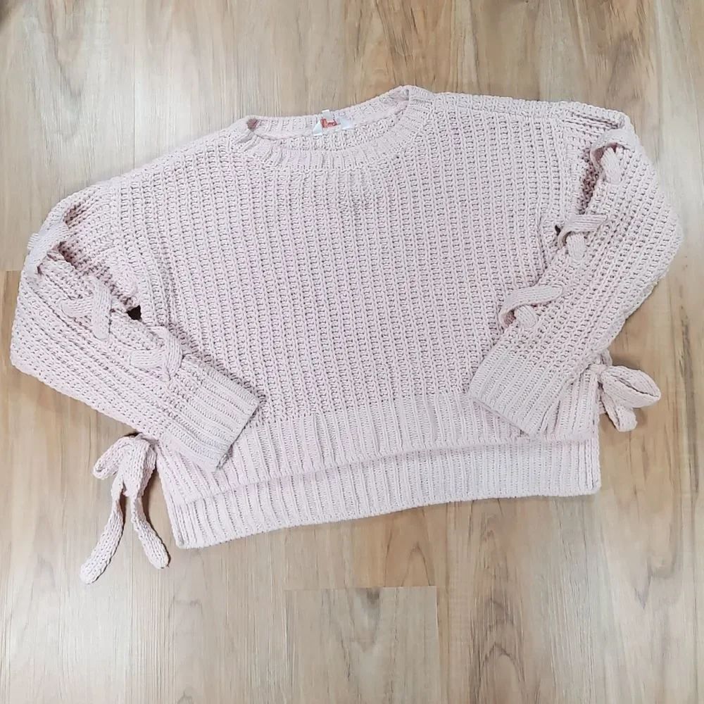 💜Candie's Blush Pink Soft Cable Knit Crop Sweater Medium
